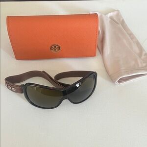 Tory Burch Orange Saffiano Case with Brown Frameless Sunglasses